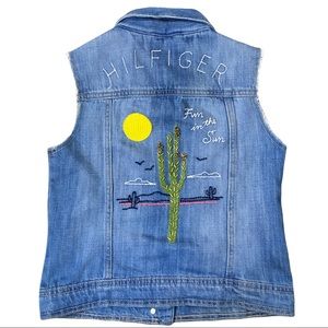 Tommy Girl Denim Vest Embroidered Beads Girls 8-10